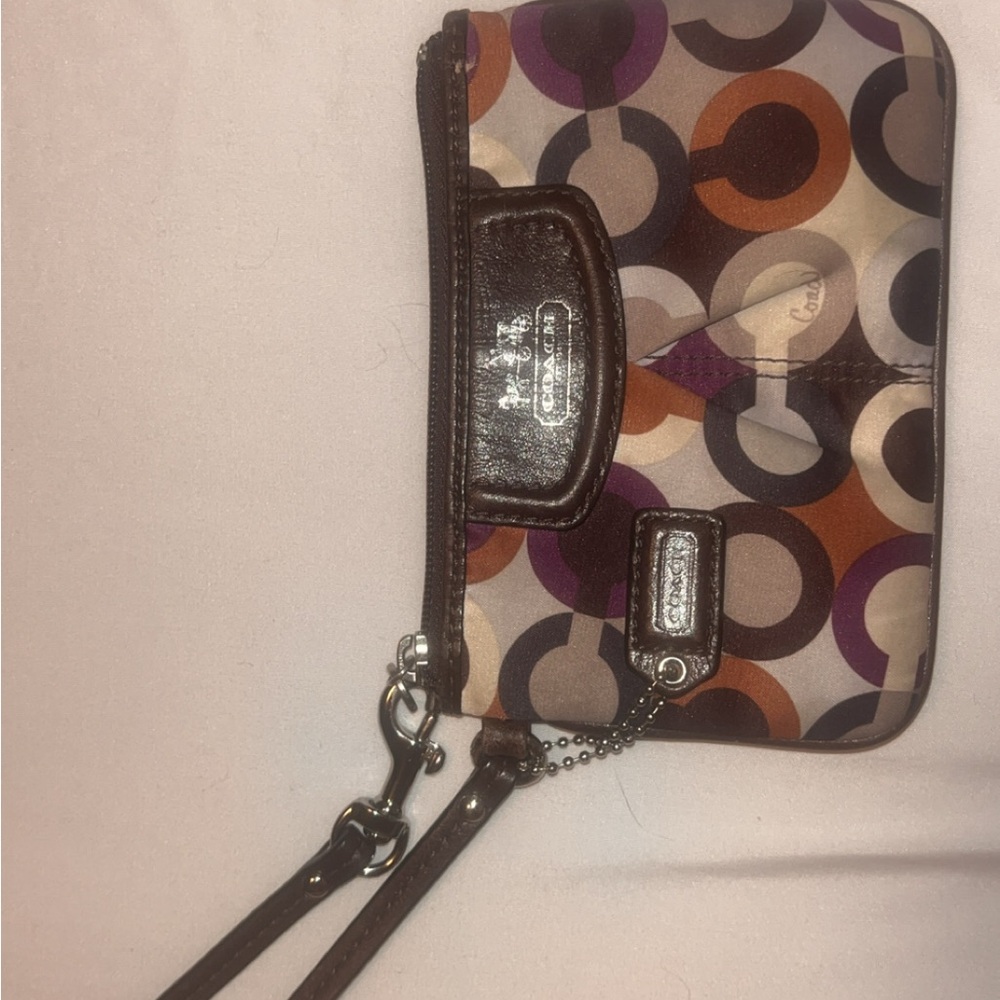 COACH Madison Signature Sateen Purple & Brown small Wristlet